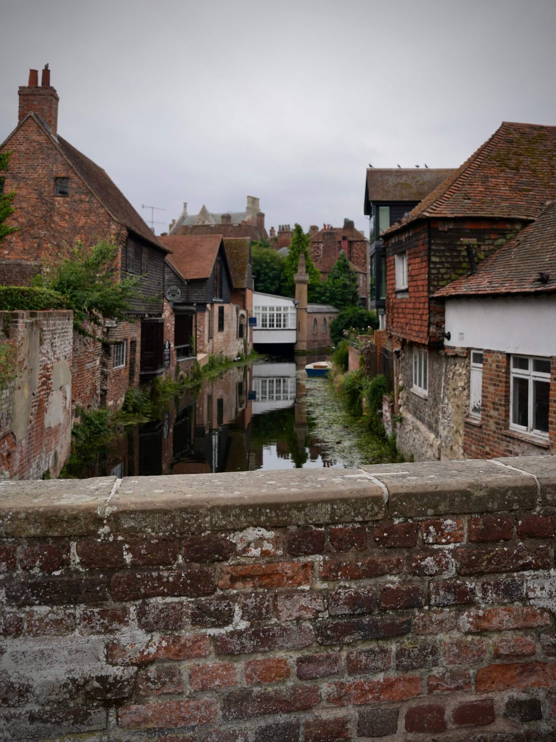 View of the River Stour looking towards Canterbury city centre near the Marlowe Theatre.