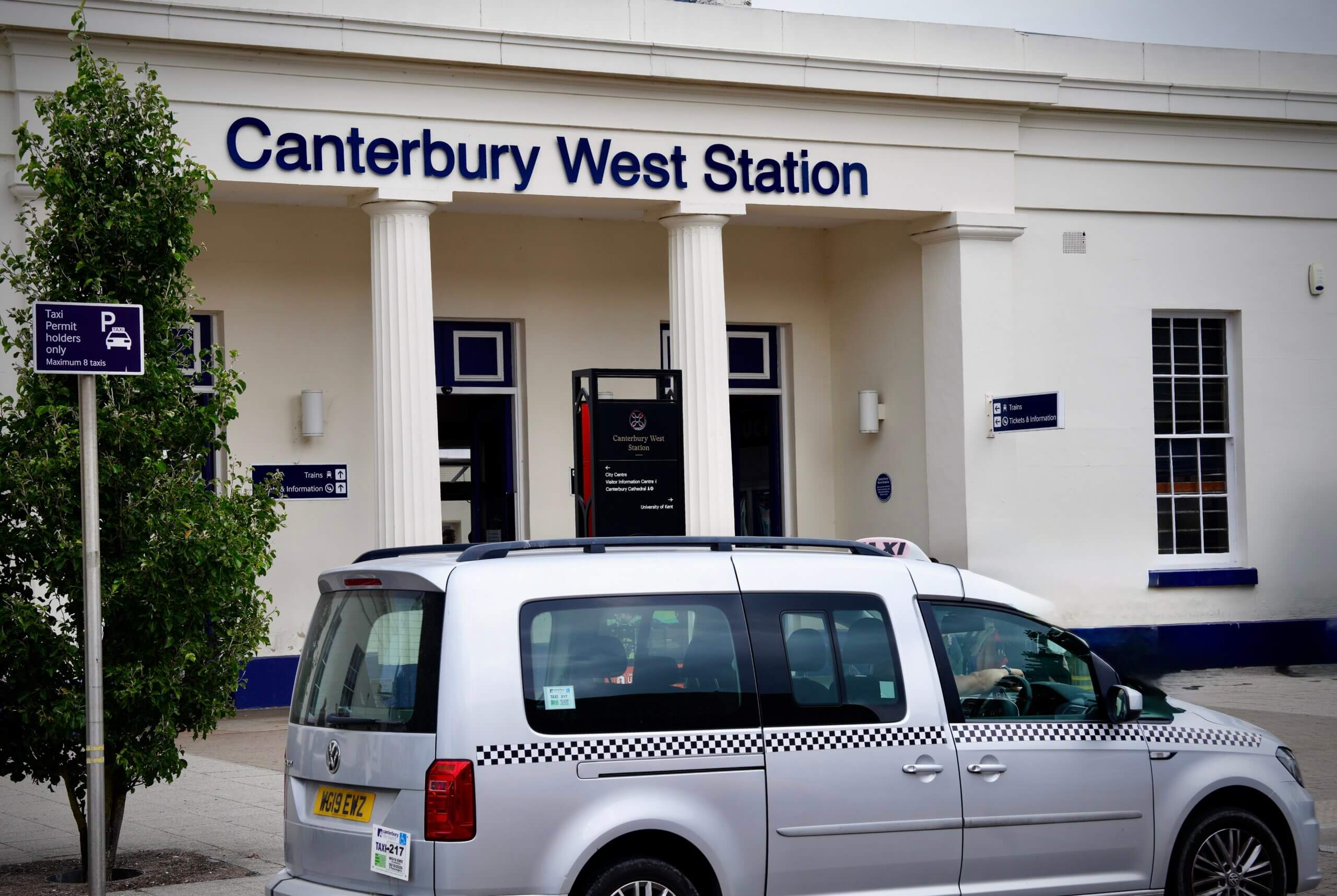 Taxi rank outside Canterbury West railway station, a main arrival point for students and visitors travelling to Canterbury.